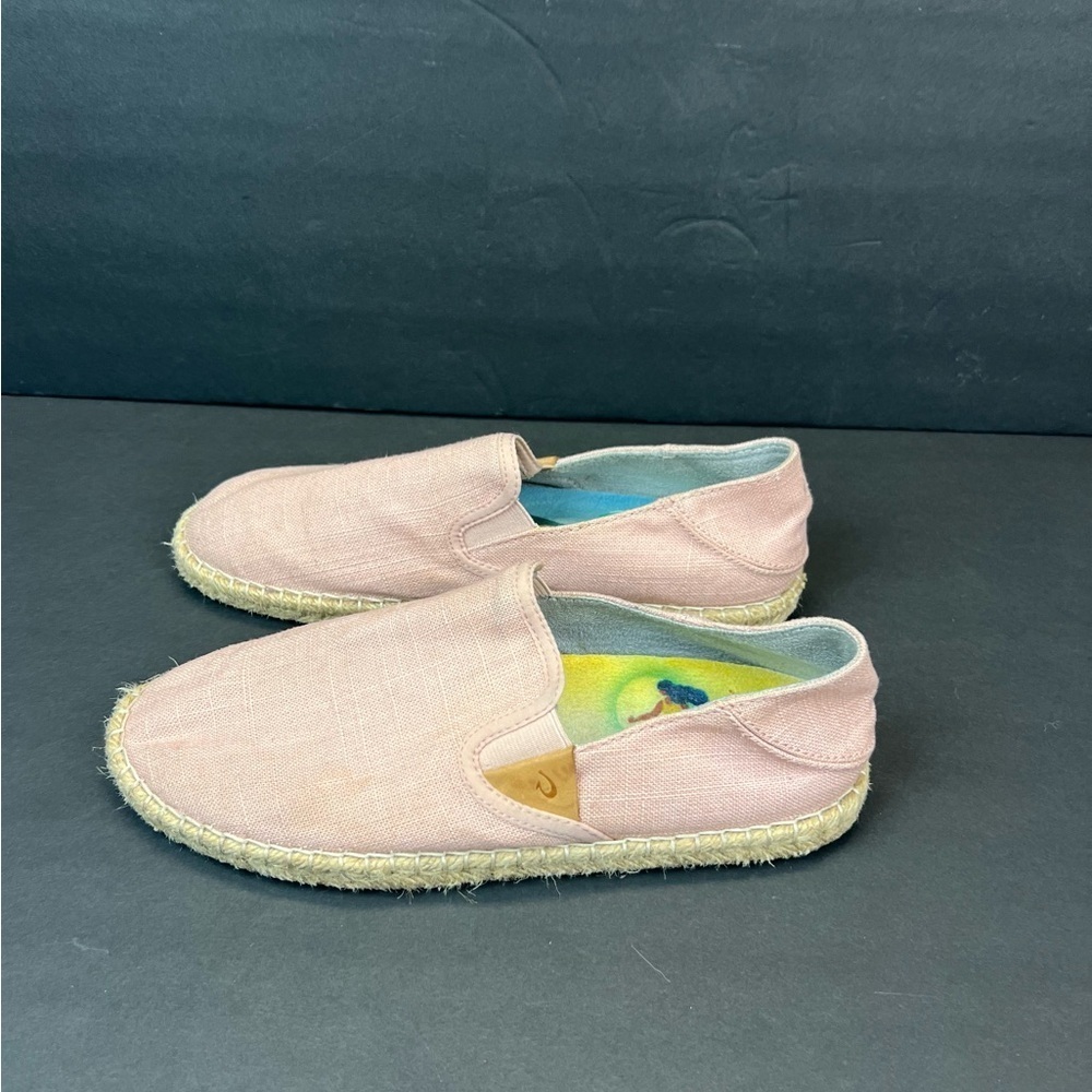 Olukai Pink Rose Sea Salt Kaula Pa’a Kapa Linen Espadrille Drop In Shoe Size 8 - Picture 2 of 9